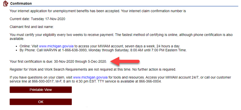 Screengrab of a confirmation page.
