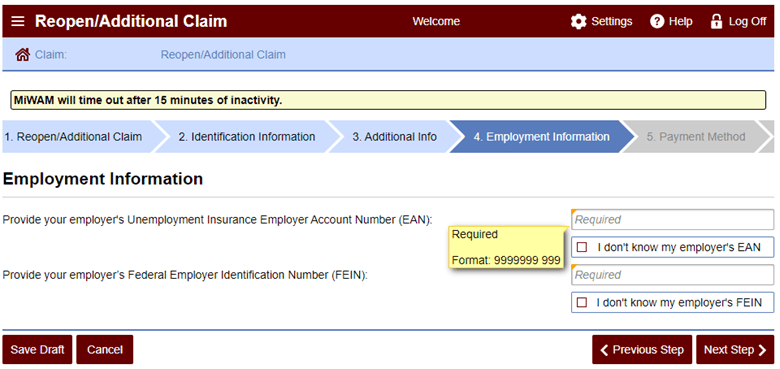 Screengrab showing the required field for Employer Account Number.