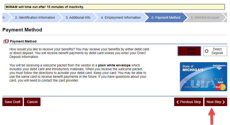Payment method screen shot