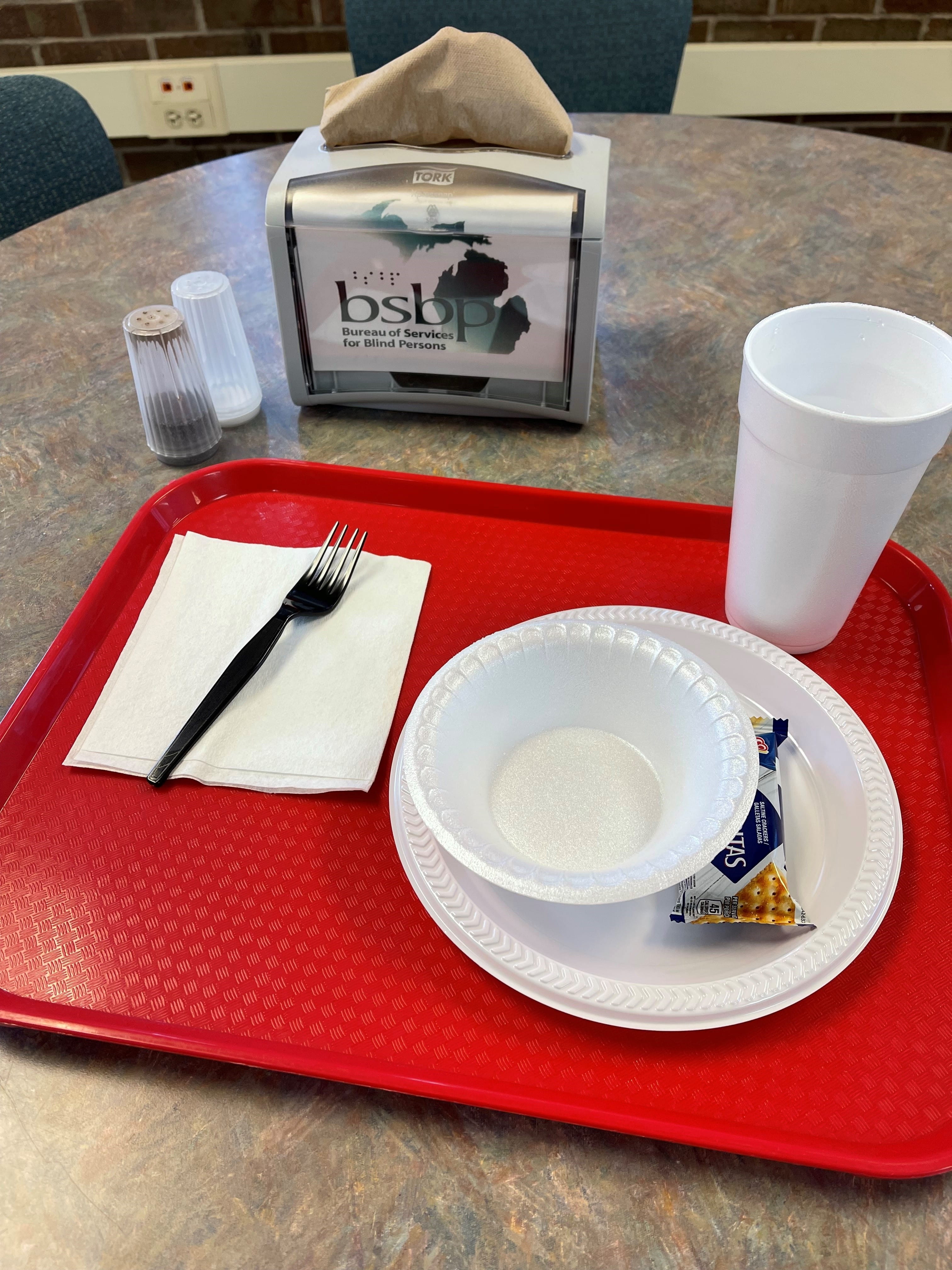 dining tools set up on a tray