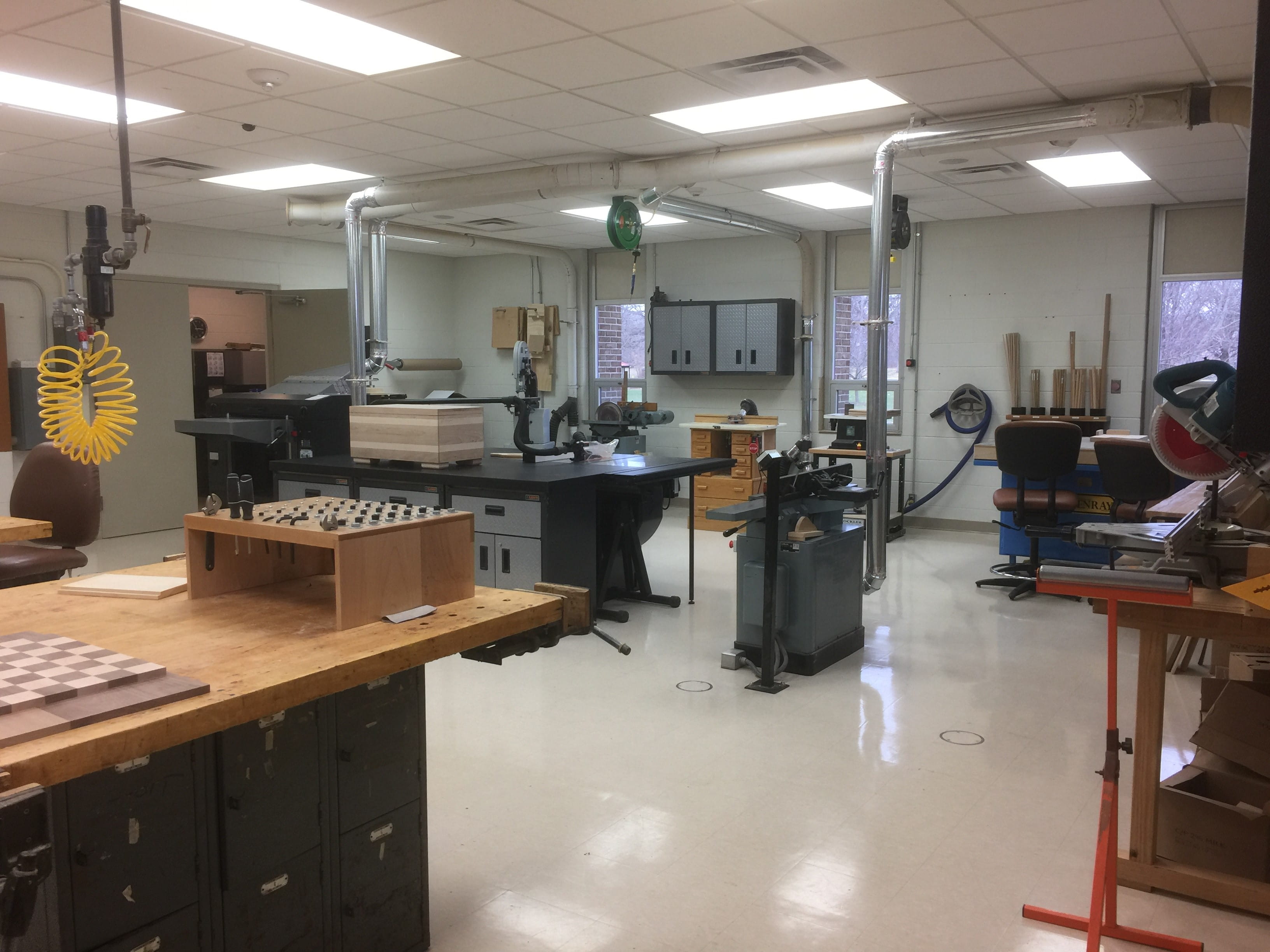 Classroom filled with industrial arts tools 