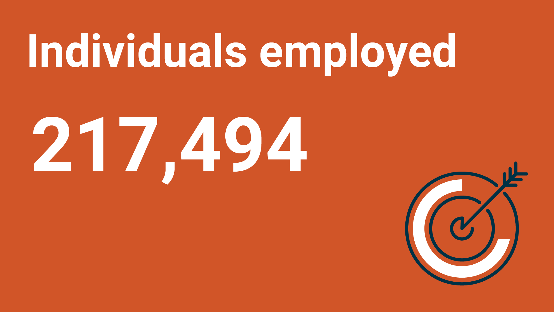 “Individuals employed: 217,494” with a dark blue and white icon of a target and arrow on a burnt-orange background.