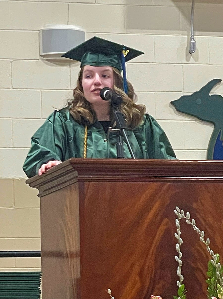 Student Speaker Holly Leverenz addresses the audience during the Michigan Career and Technical Institute's graduation ceremony.