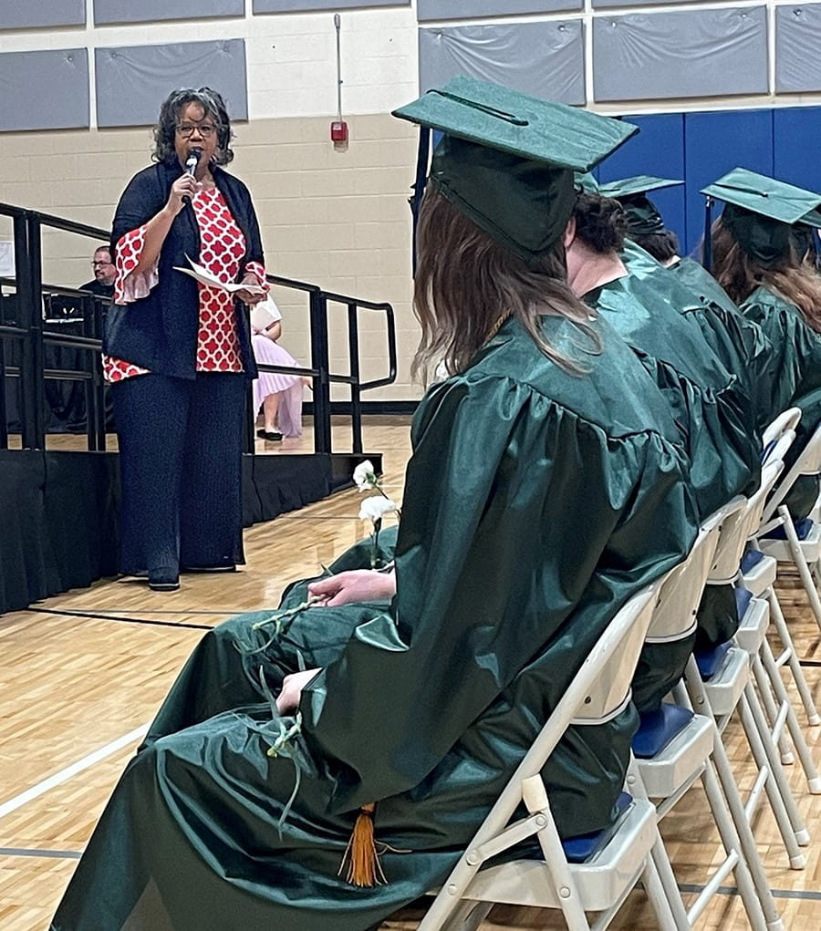 MRS Acting Bureau Director Sigrid Adams gives Commencement Address during MCTI graduation ceremony.