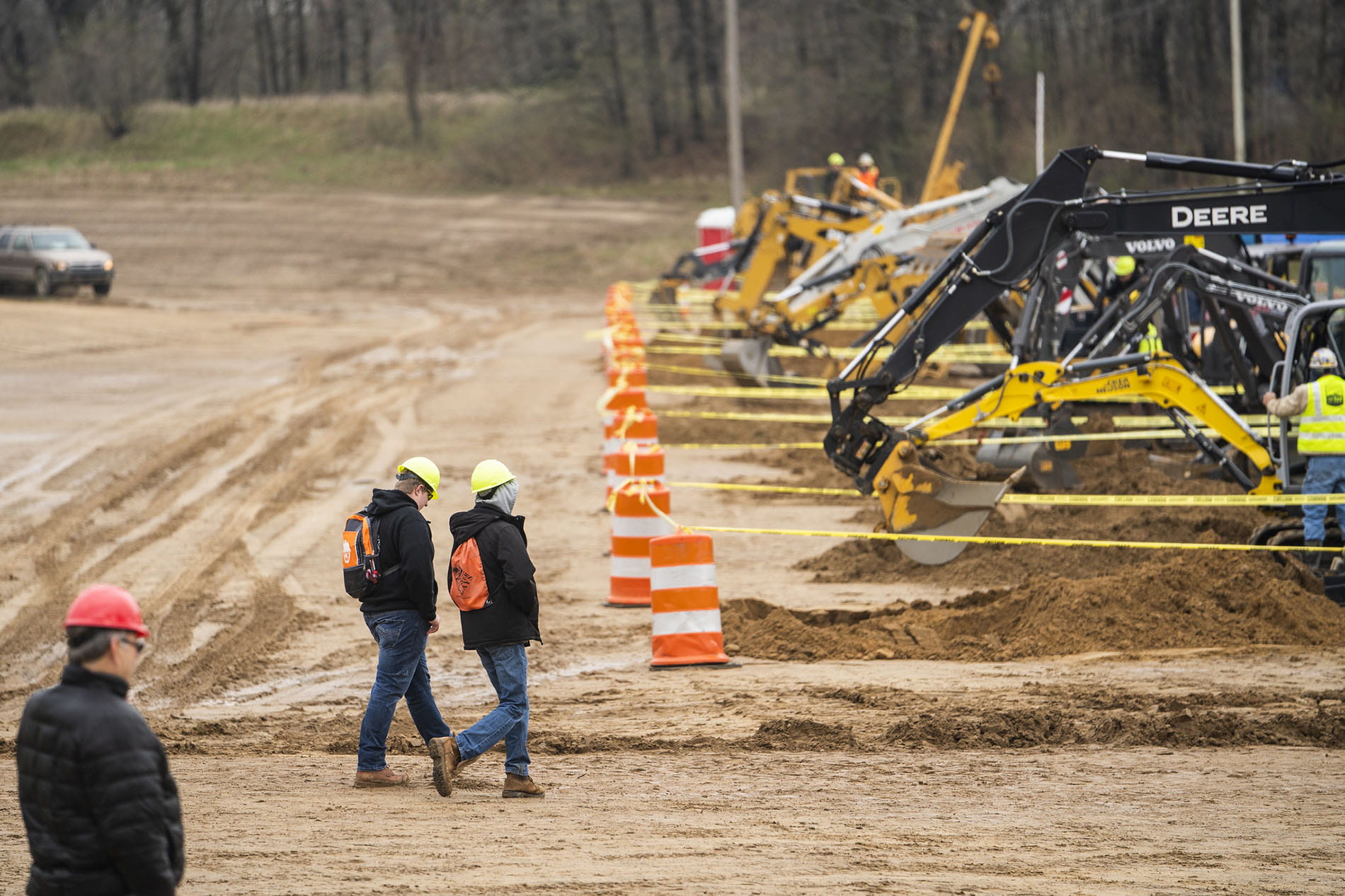 Construction site backhoes