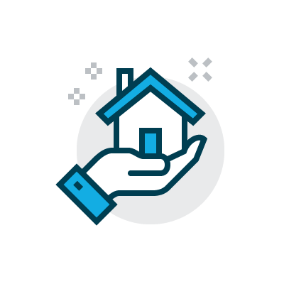 Icon of a hand holding a house, representing community organizations and local workforce agencies.