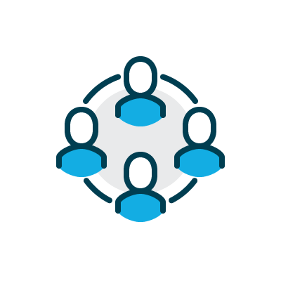 Icon of four people arranged in a circle, representing industry groups and associations.
