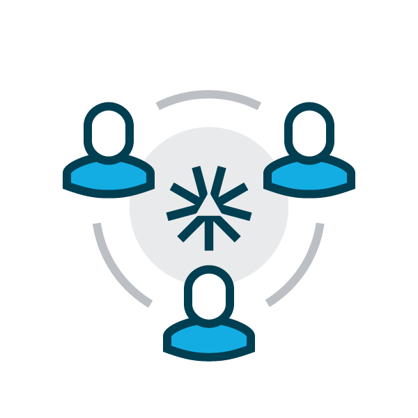 Three stylized person icons arranged in a circle, connected by curved lines, with the Community & Worker Economic Transition Office logo in the center symbolizing teamwork, collaboration, or shared mission.