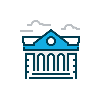 Icon of a government building with columns, representing state government.