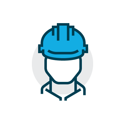 Icon of a person wearing a hard hat, symbolizing worker organizations.