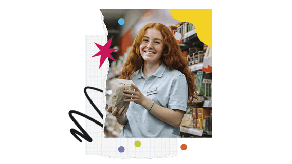 A teen stocking shelves in a grocery store