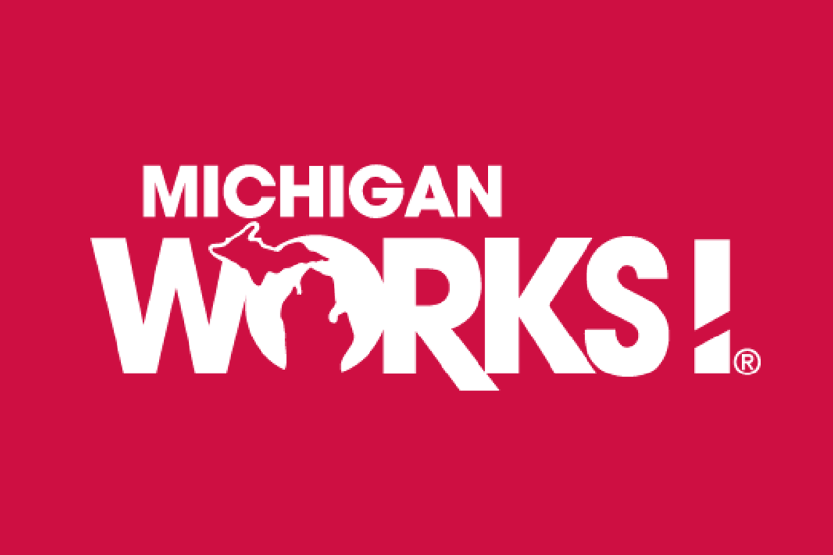 Michigan Works! logo on red background.