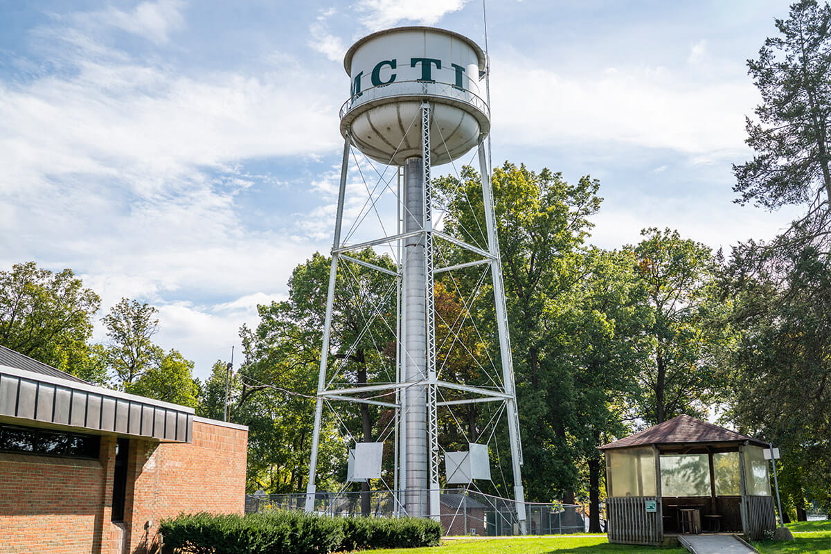 MCTI water tower on a sunny day.