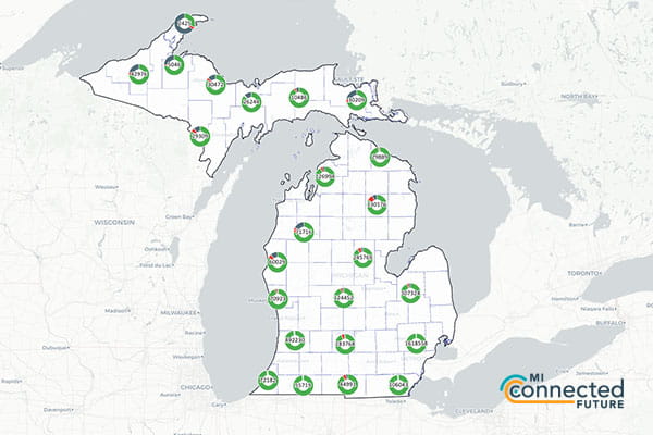 Michigan map with various areas highlighted