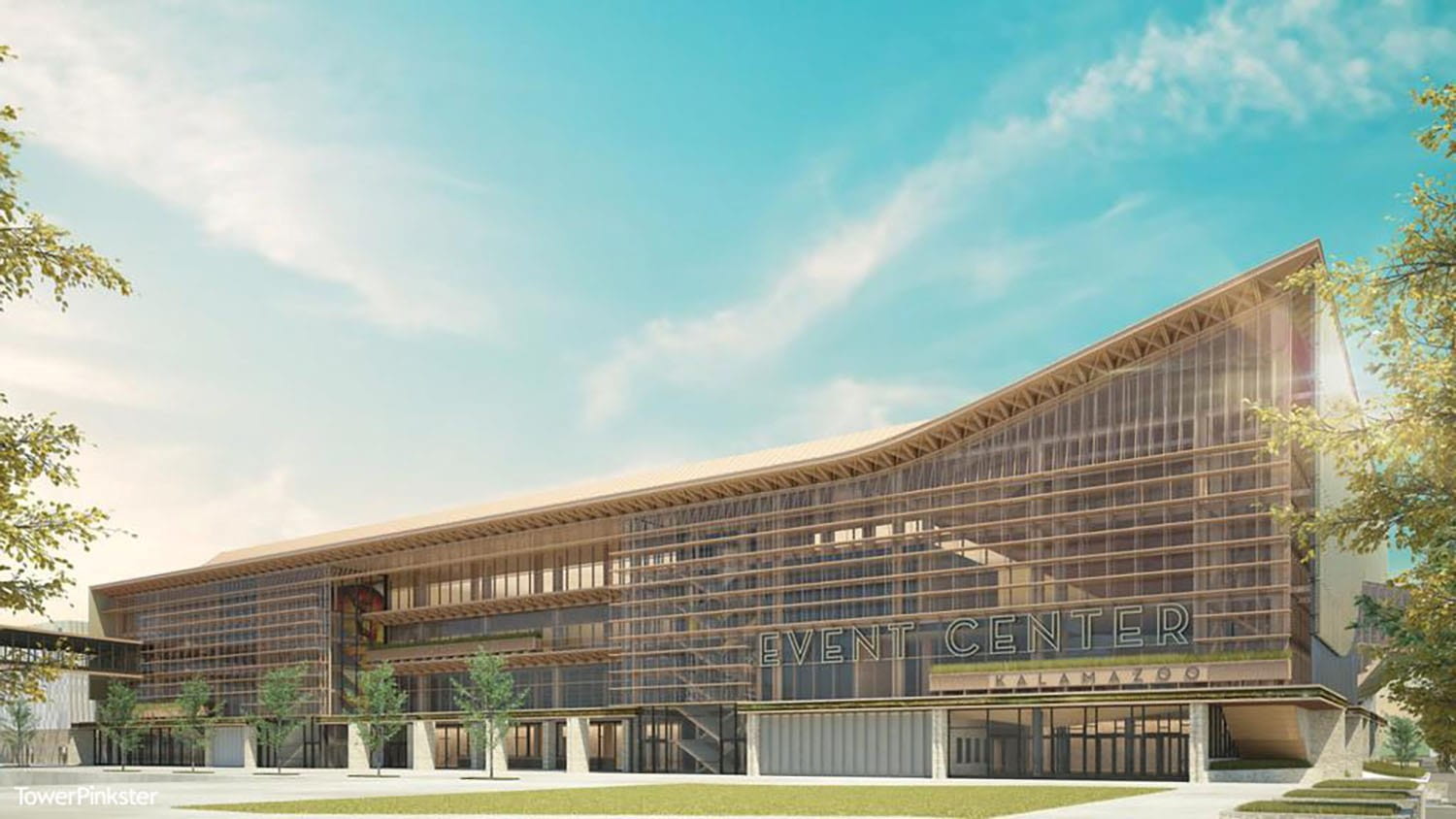 Front rendering of the Kalamazoo Event Center.