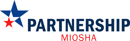 MIOSHA Partnership Logo with one red star and one blue star.