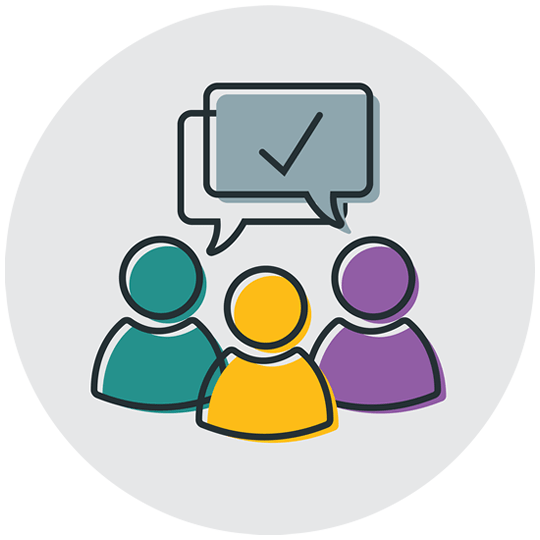 icon of three people with talk bubble above their heads representing the Advisory Council