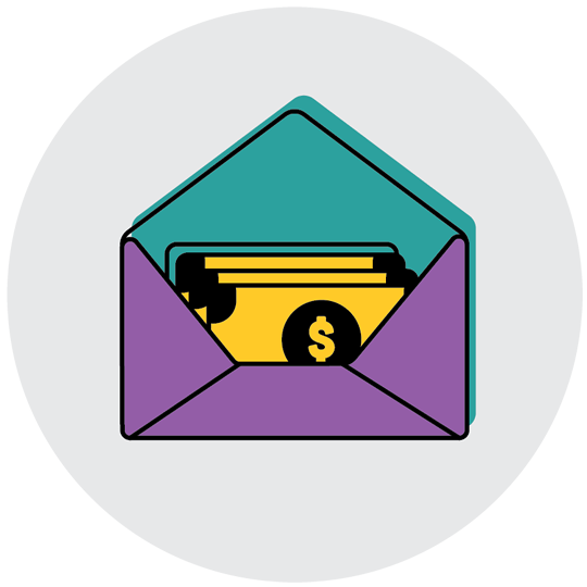an open envelope with money showing inside -representing grants