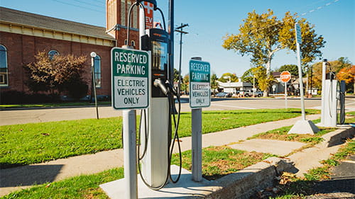 Electric vehicle charging stations in Marshall, Michigan.