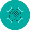 four hands stacked representing staff