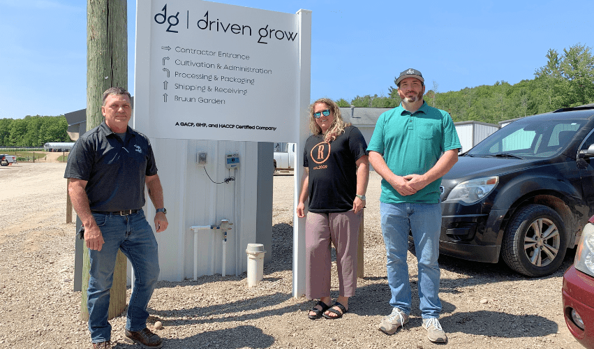 MIOSHA Workplace Safety Representative Jamie Kassuba (left) conducted a Take a Stand Day consultation at Driven Grow, a cannabis cultivation and extraction company in Frederic.