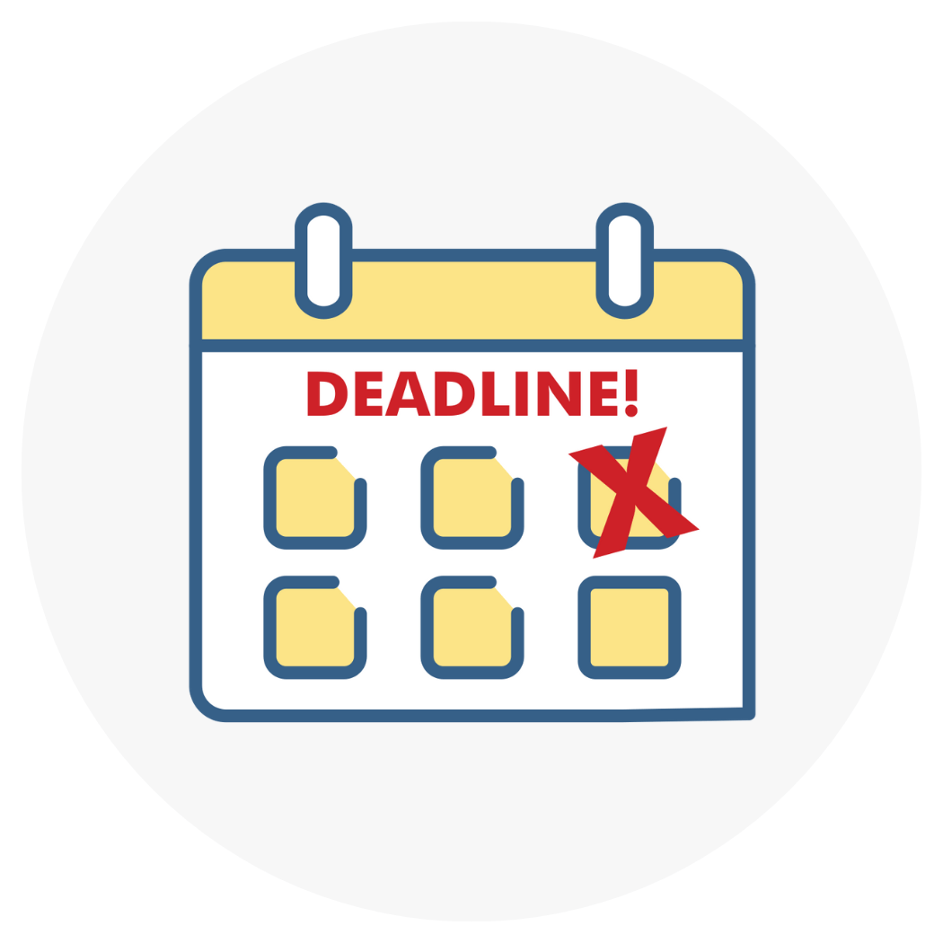 An icon of a calendar with a deadline highlighted.
