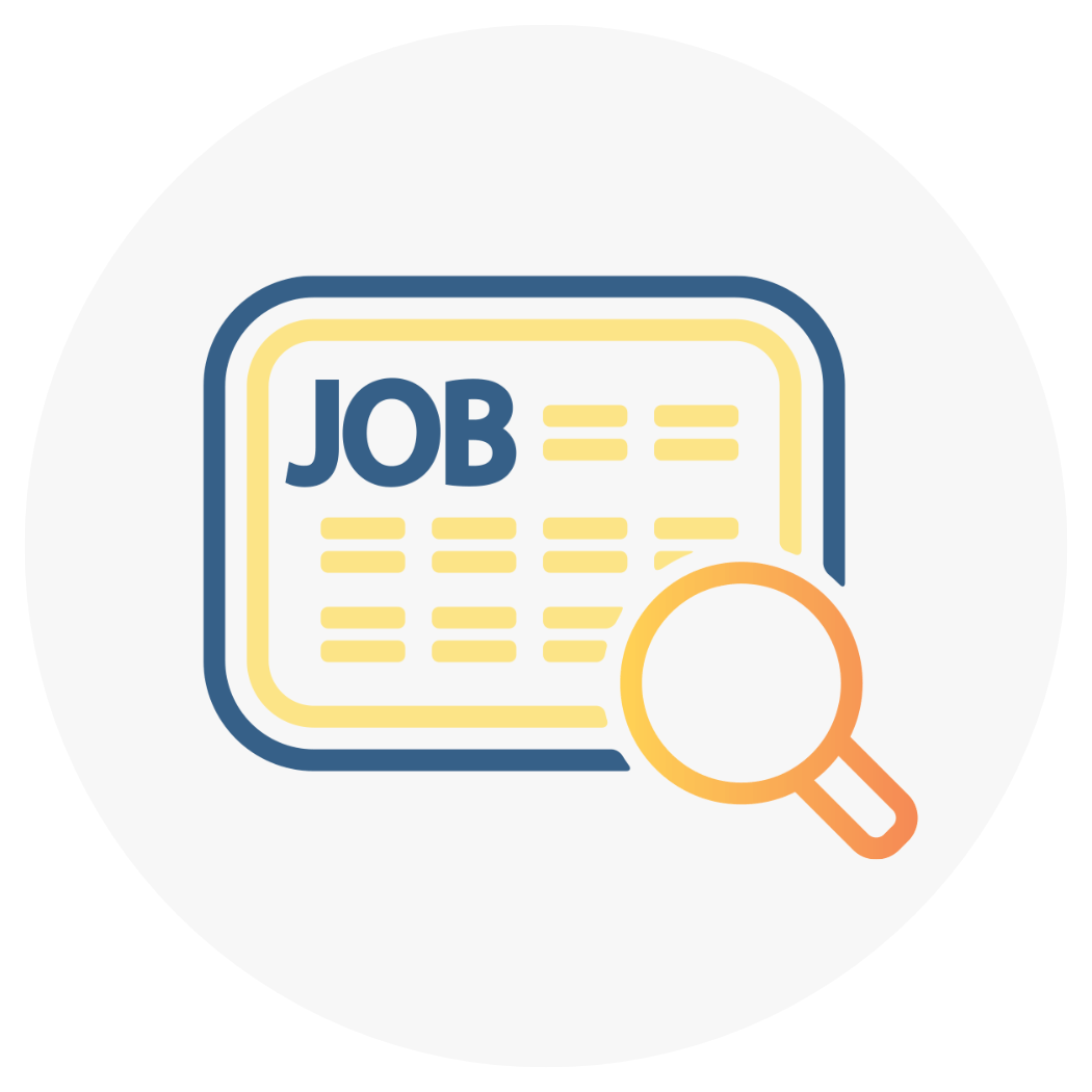 An icon of a form that reads "Job" with a magnifying glass next to it.