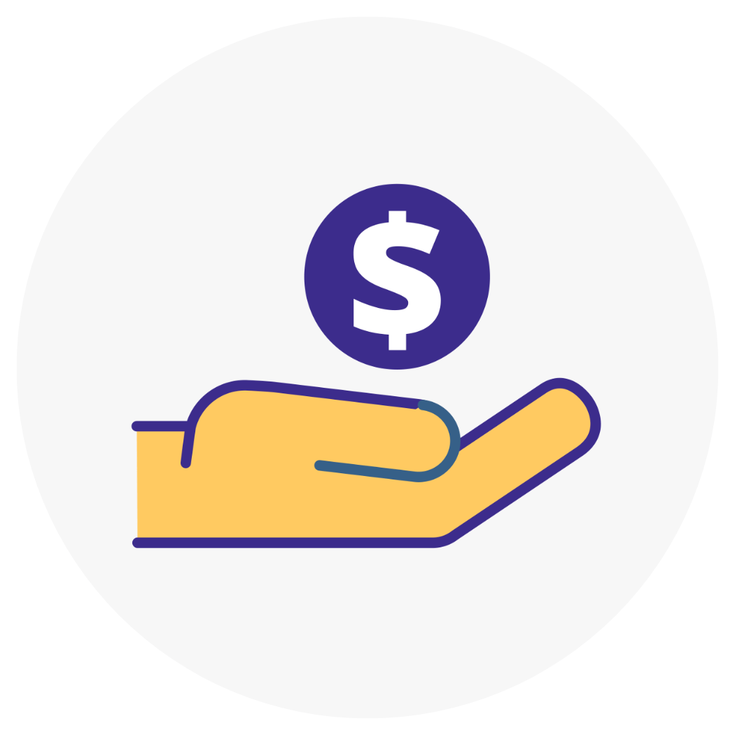 An icon of a hand with a $ above it.