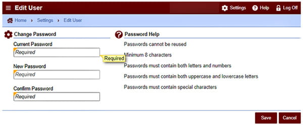 A screenshot of a user resetting their password on MiWAM.