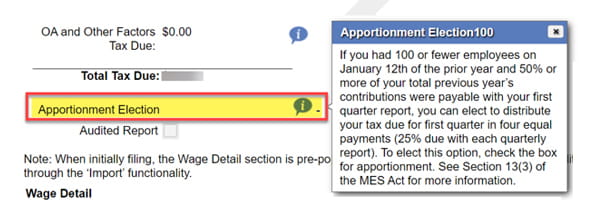 A screenshot of the Apportionment Election information callout from MiWAM