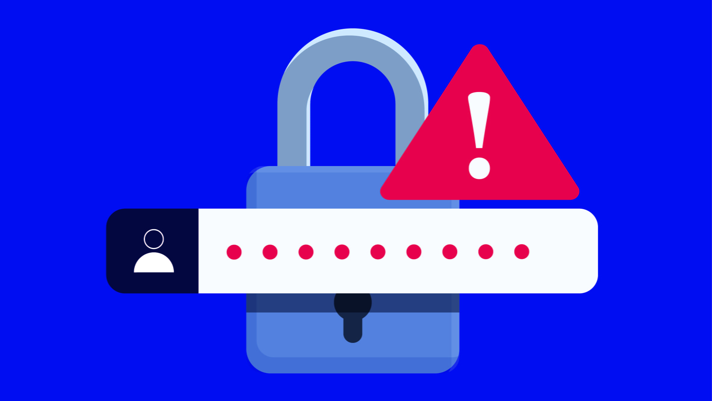 A 2D graphic of a lock with an alert symbol above it. There is a hidden password in front of the lock.