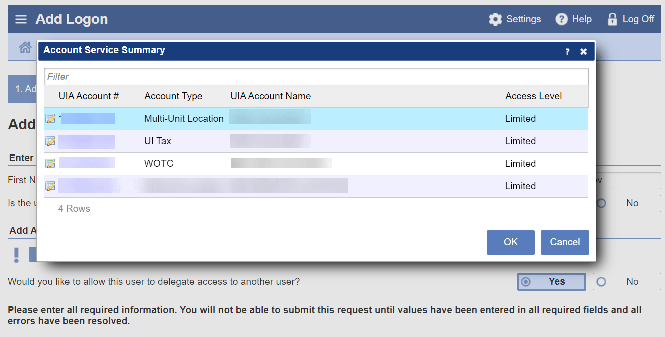 click the desired account number