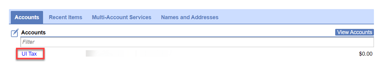 select "UI Tax" under "Accounts" tab