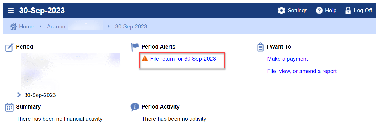 outstanding returns appear under "Period Alerts"