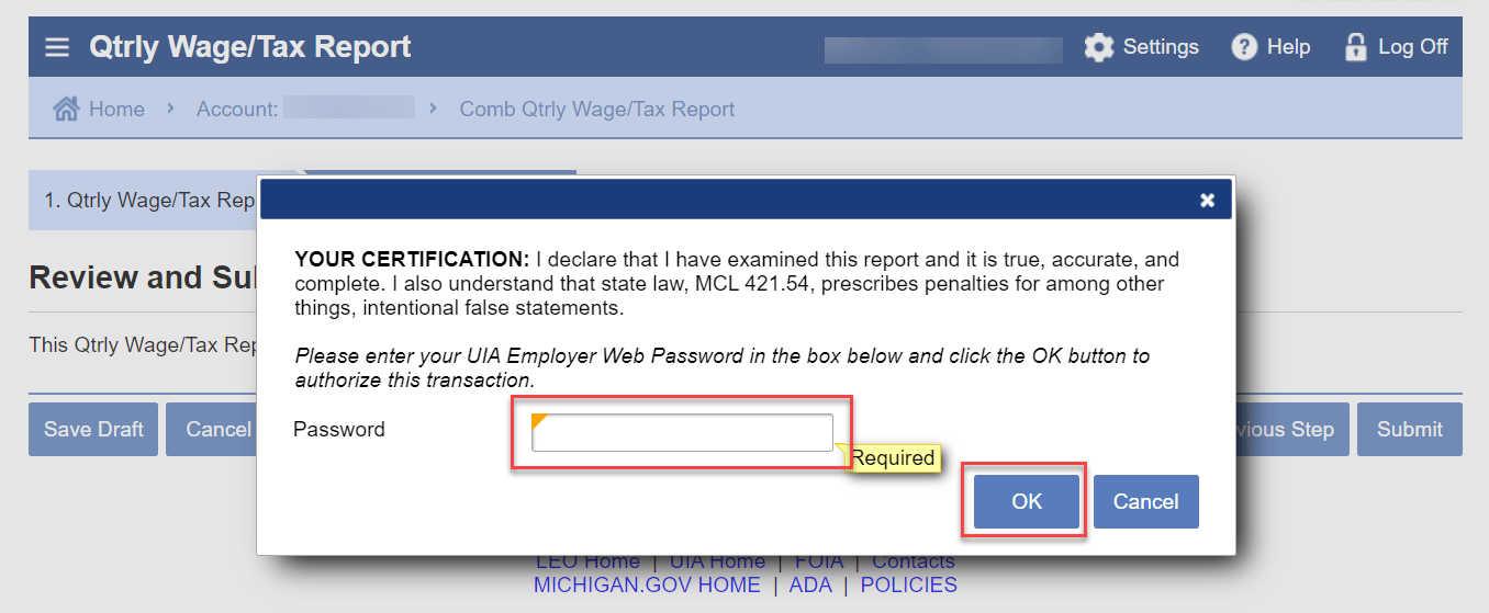 enter your MiWam password in the box and click okay button