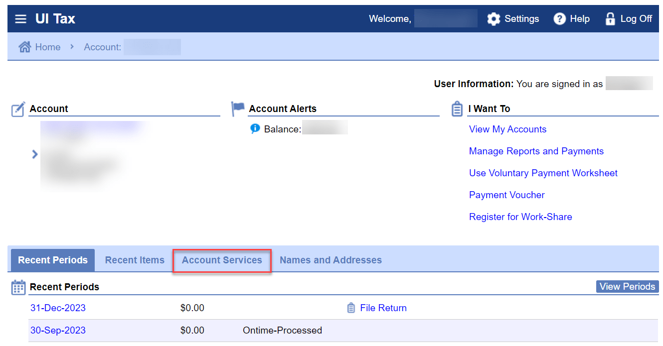 choose the third tab - Account Services