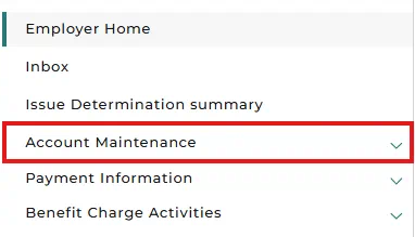 Screenshot of the left MiUI navigation menu with the Account Maintenance drop down highlighted.