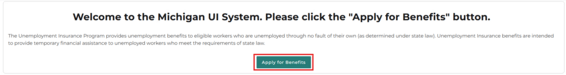 Screenshot of the Welcome page with a red box around "Apply for Benefits" button.