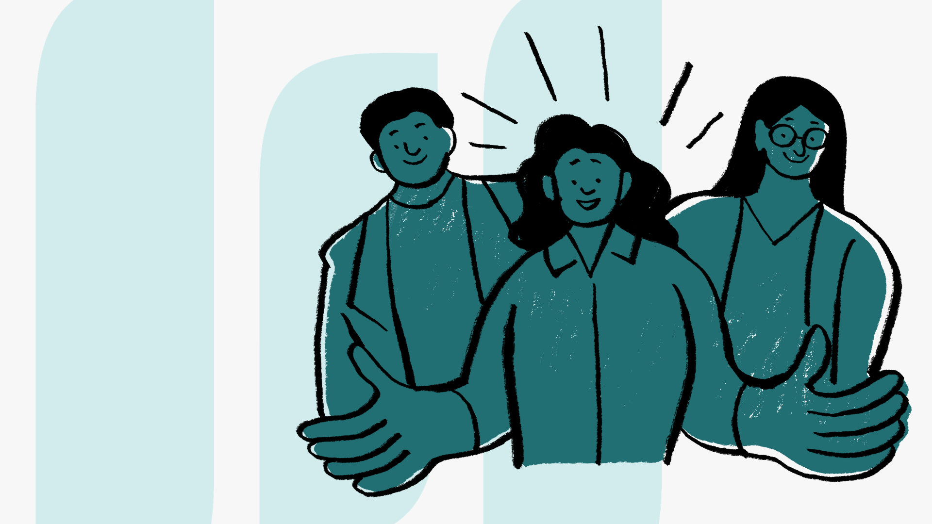 MiUI logo in the background. Three doodles of people smiling in the foreground.
