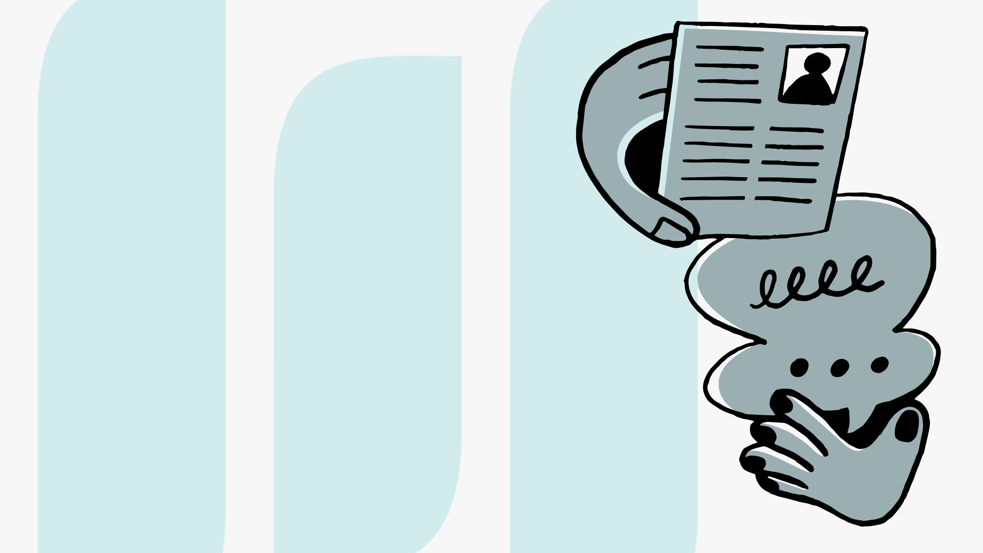 A MiUI logo in the background. A doodle of two hands holding a newspaper and a thought bubble is in the foreground.
