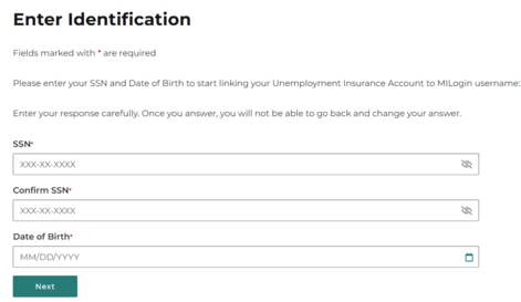 Screenshot of the Enter Identification page.