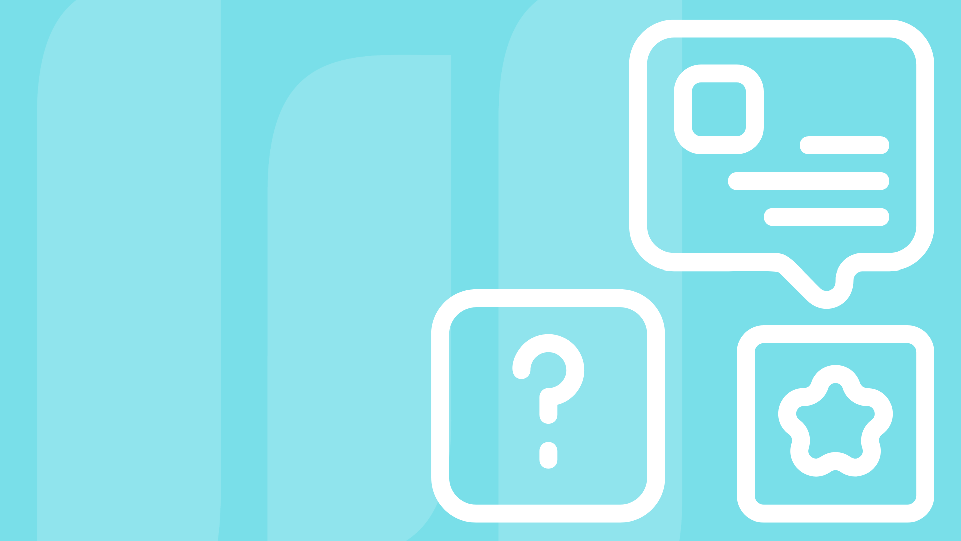 Two boxes and a speech bubble icon.
