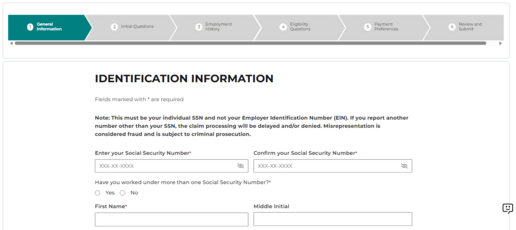 Screenshot of the Identification Information page.