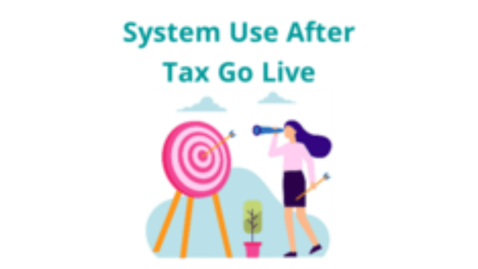 A 2D image of a person looking at a bullseye. Text above the graphic reads, "System Use After Tax Go Live"