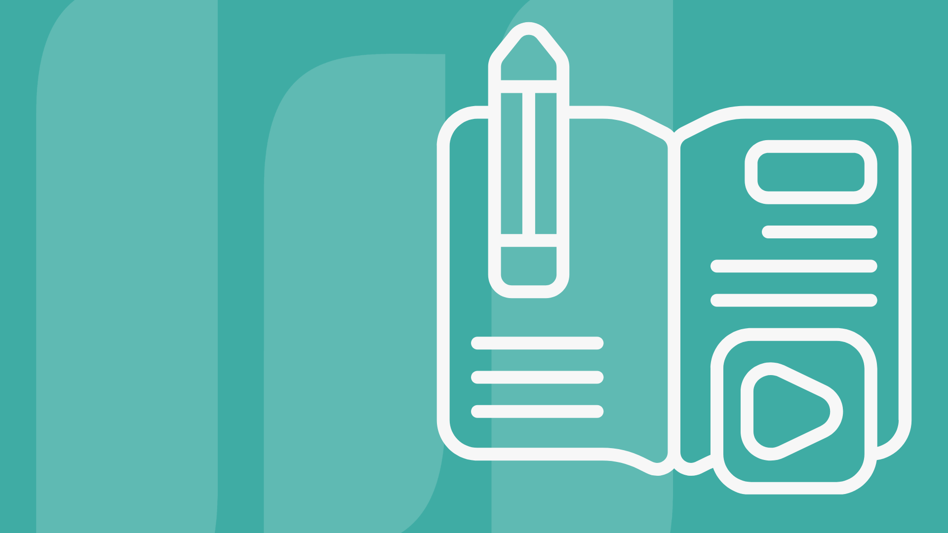 Icon of a book with a pencil and video on it.