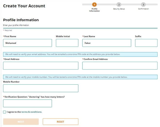A screenshot of the MiLogin Create Your Account webpage.