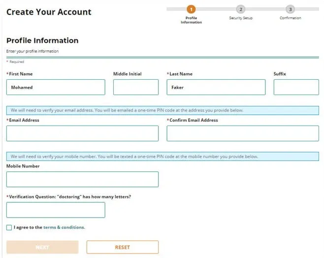 A screenshot of the MiLogin Create Your Account webpage.