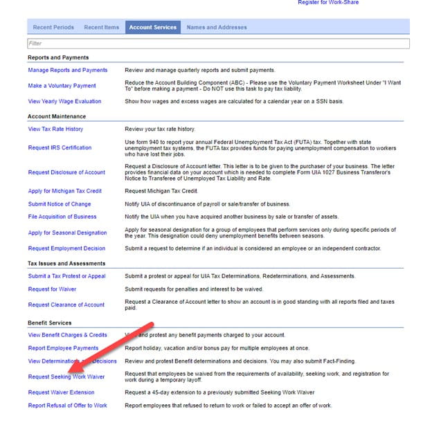registration and seeking work waiver screenshot