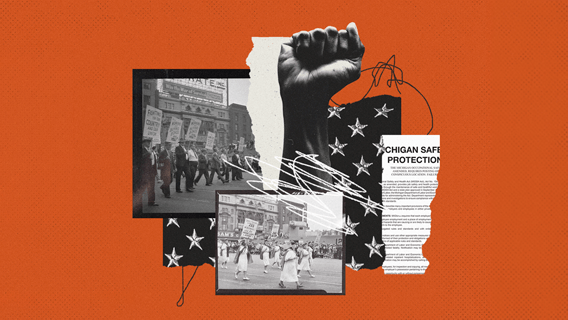 workplace rights collage of black and white labor images