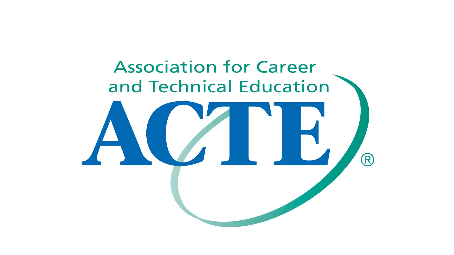 Logo for the Association for Career and Technical Education (ACTE), showing the acronym “ACTE” in large blue letters with a sweeping green curved line around the right side.